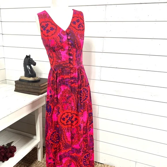 buy used formal dresses Spectacular 1950's Tiana Pittelle Hawaiian Halter Dress in Chinese Sil –  Xtabay Vintage main image 0